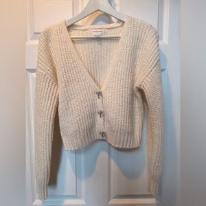 Pink Rose Women's Ivory Cardigan with beautiful Rhinestone bows